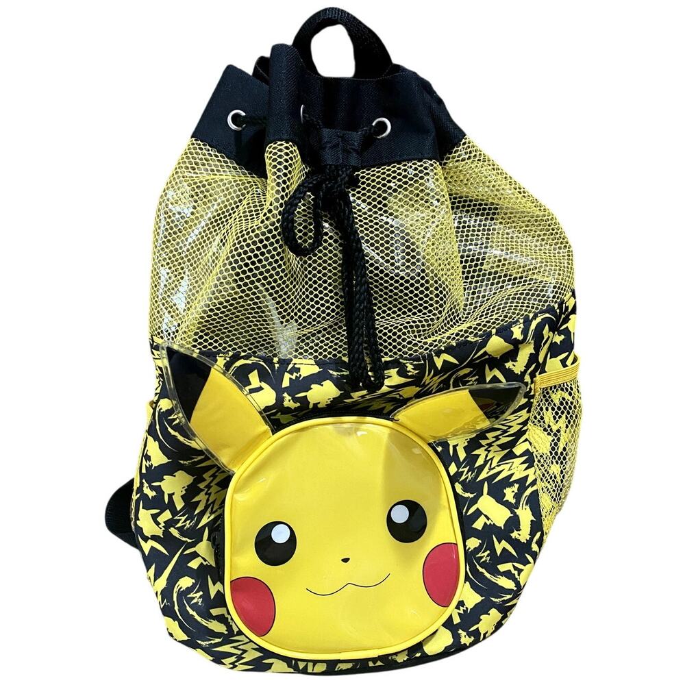 Pokémon Pikachu Backpack 3D Ears Mesh Drawstring Kids Bag Black Yellow